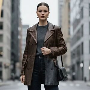 Danier S Vintage 90s Modern Contemporary Mobwife Dark Brown Leather Jacket